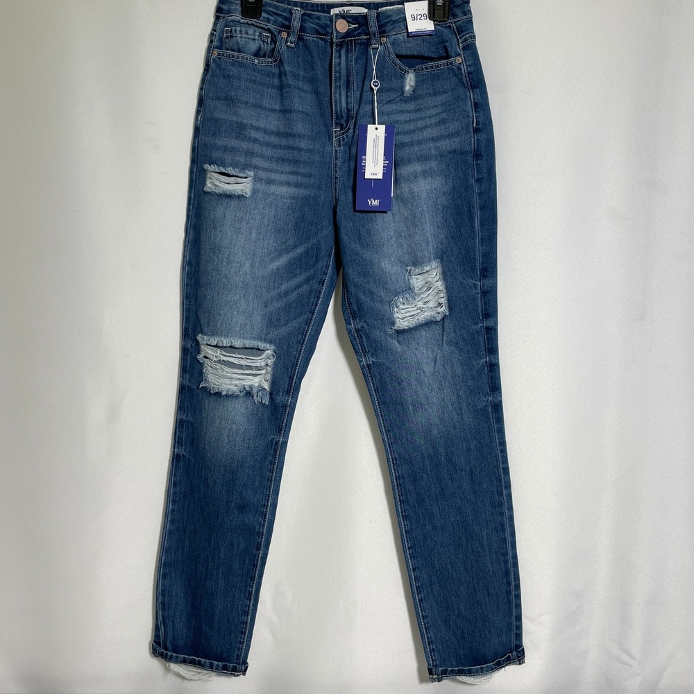 YMI Dream Fit High Rise Skinny Wash Distressed Blue Jeans Womens MEDIUM 9/29 NWT
